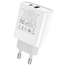 Сетевое зарядное устройство HOCO C80A Rapido 1xUSB + 1xUSB-C, 3.1A, 20W, белый