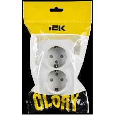 GLORY Розетка 2-местная для открытой установки с заземлением с защитными шторками 16А РСш22-3-ХБм белый матовый