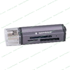 Кард-ридер Gembird FD2-MSD-5/серый/TF/Micro-SD/Micro-SDHC/Micro-SDXC/SD/MS/M2/USB 2.0/алюминий