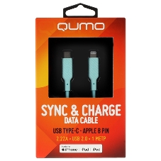 Кабель QUMO, MFI С94, Type-C на MFI Apple 8 pin, силиконовый, 1м, 2,22A, 9V, 20W, PD (голубой)