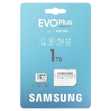 Карта памяти Samsung EVO Plus, microSDXC, 1TB, Class 10, A2, V30, UHS-I (U3), W 90 МБ/с, R 160 МБ/с, адаптер на SD