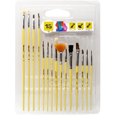 Набор кистей Silwerhof Color (набор 15шт) пони круглая №1,2,3,4,5/плоская №1/2, 1/4, 4/круглая №3,5/плоская №1/2, 4, 8/синтетика веерная №4