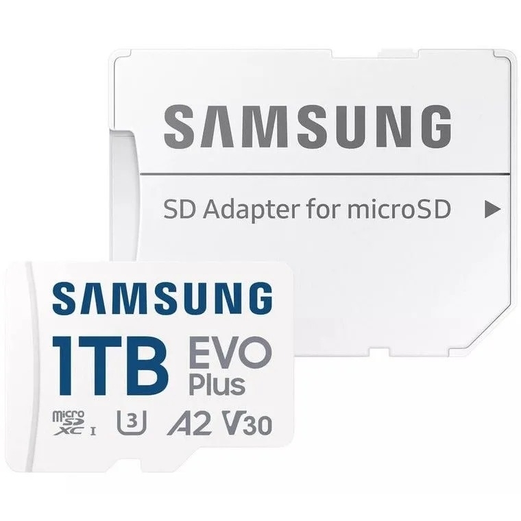 Карта памяти Samsung EVO Plus, microSDXC, 1TB, Class 10, A2, V30, UHS-I (U3), W 90 МБ/с, R 160 МБ/с, адаптер на SD