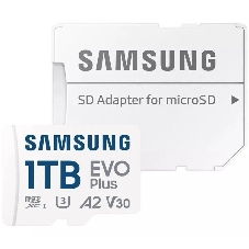 Карта памяти Samsung EVO Plus, microSDXC, 1TB, Class 10, A2, V30, UHS-I (U3), W 90 МБ/с, R 160 МБ/с, адаптер на SD