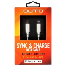Кабель QUMO, MFI С94, Type-C на MFI Apple 8 pin, силиконовый, 1м, 2,22A, 9V, 20W, PD (белый)