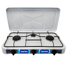 Плита настольная газовая Centek CT-1522 белый, 1.7 кВт, газ, конфорки - 3, эмаль, поворотные переключатели