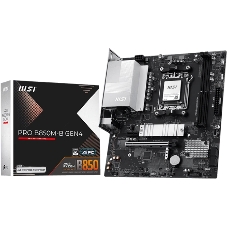 Материнская плата MSI PRO B850M-B GEN4, AM5, AMD B850, 2xDDR5 (до 128 ГБ), 4xSATA, 2xM.2 (1xPCIe 5.0, 1xPCIe 4.0), 1xPCIe 4.0 x16, 1xPCIe x1, 1xHDMI, 1xDP, 1x2.5Gb LAN, 1xUSB-C 5Gbps, 3xUSB-A 5Gbps, 2xUSB-A 2.0, 3x3.5 мм, 7.1, чёрный/серебристый, mATX