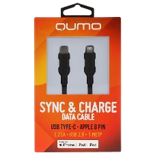 Кабель QUMO, MFI С94, Type-C на MFI Apple 8 pin, силиконовый, 1м, 2,22A, 9V, 20W, PD черный