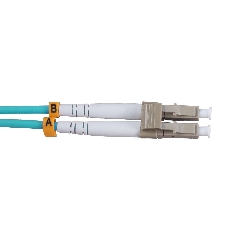 Патч-корд оптический Cabeus Tight Buffer FOP-50-LC-LC-3m Duplex LC/LC, OM3 50/125, LSZH, 3м, Ø 3мм, серый хвостовик, аква