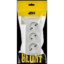 GLORY Розетка 3-местная для открытой установки без заземления без защитных шторок 10А РС23-2-ХБм белый матовый