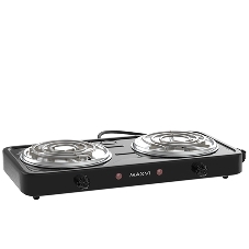 Плита настольная электрическая MAXVI HE201 черный, 2 кВт, ТЭН, конфорки - 2, эмаль, поворотные переключатели