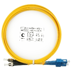 Патч-корд оптический Cabeus Tight Buffer FOP(d)-9-SC-ST-3m Duplex ST/SC, OS2 9/125, LSZH, 3м, Ø 3мм, чёрный хвостовик, цвет: жёлтый