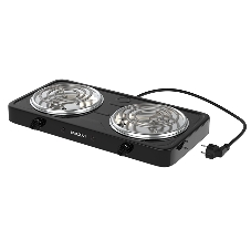 Плита настольная электрическая MAXVI HE201 черный, 2 кВт, ТЭН, конфорки - 2, эмаль, поворотные переключатели