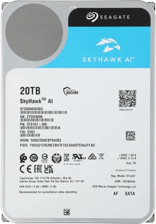 Жесткий диск HDD Seagate SkyHawk AI 20Tb 7200rpm SATA 512Mb 3.5
