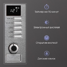 Встраиваемая микроволновая печь Zigmund & Shtain BMO 21 S нержавеющая сталь, 20 л, 1200 Вт, переключатели - поворотный механизм/кнопки