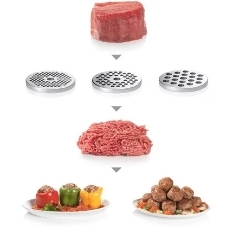 Мясорубка электрическая Bosch MFW68640 черный, 2200 Вт, 4.3 кг/мин, реверс, металлический лоток, насадки - 5