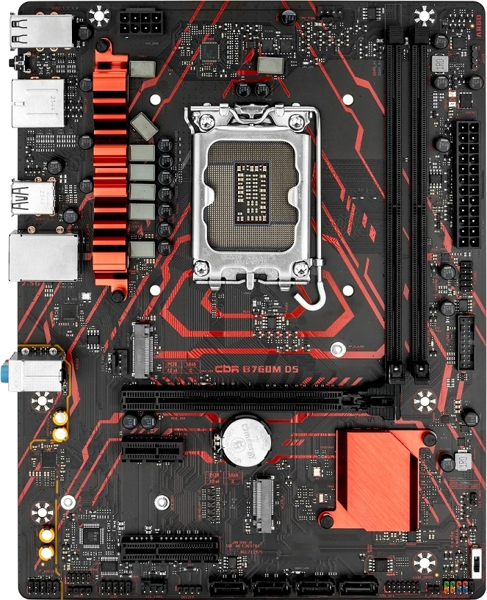 Материнская плата CBR B760M-D5L V2, LGA 1700, Intel B760, 2xDDR5, 4xSATA, 2xM.2, 1xPCIe 4.0 x16, 1xPCIe x4, 1xPCIe x1, 1xHDMI, 1xDP, 1x1Gb LAN, 4xUSB-A 5Gbps, 4xUSB-A 2.0, 3x3.5 мм, 7.1, mATX