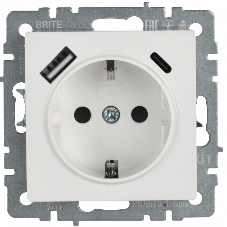 Розетка 1-местная IEK BRITE РЮш11-1-БрБ (BR-R14-16-U22-018-K01) с заземлением, с защитными шторками, 16А, с USB A+C 18 Вт, белый