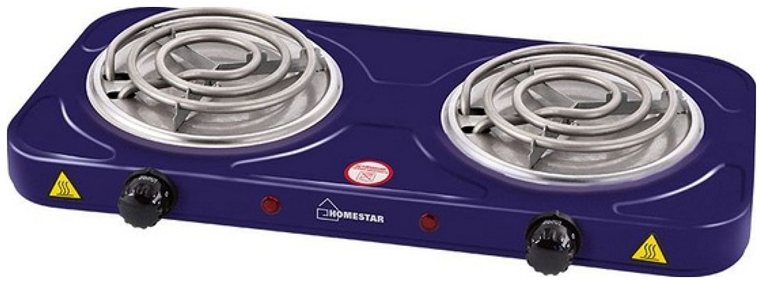 Плита настольная электрическая Homestar HS-1105 сапфир, 2 кВт, ТЭН, конфорки - 2, эмаль, поворотные переключатели