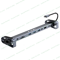 Концентратор USB Type-C Gembird UHB-D5, 10в1: 3xUSB3.1, Type-C PD87W, Jack 3.5, SD/TF, HDMI, RJ45, Type-C, кабель 14см, алюминий