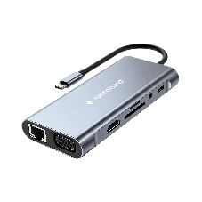 Док-станция Gembird UHB-D4, USB Type-C PD87W, USB, Jack 3.5, SD/TF, HDMI, RJ45, VGA, USB