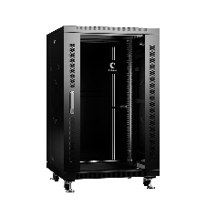 Шкаф телекоммуникационный напольный Cabeus SH-05C-18U60/100-BK IP20, 18U, 988х600х1000 мм (ВхШхГ), дверь: стекло, боковая панель: сплошная, разборный, цвет: чёрный