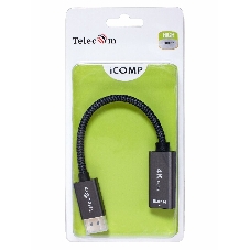 Кабель-переходник DP --> HDMI-F 0.2m, серый металлик, оплетка, 4K@60Hz, Telecom (TA560)