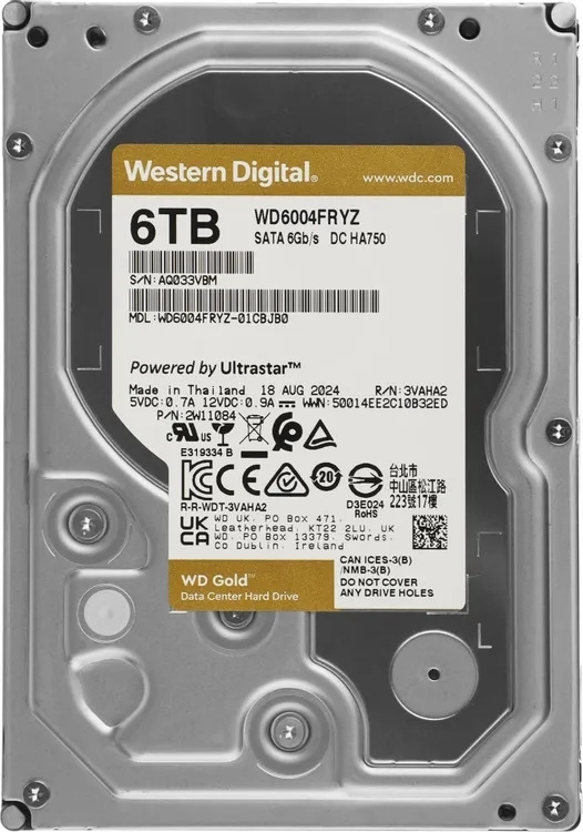 Жесткий диск WD SATA-III 6Tb WD6004FRYZ Desktop Gold 512E (7200rpm) 256Mb 3.5