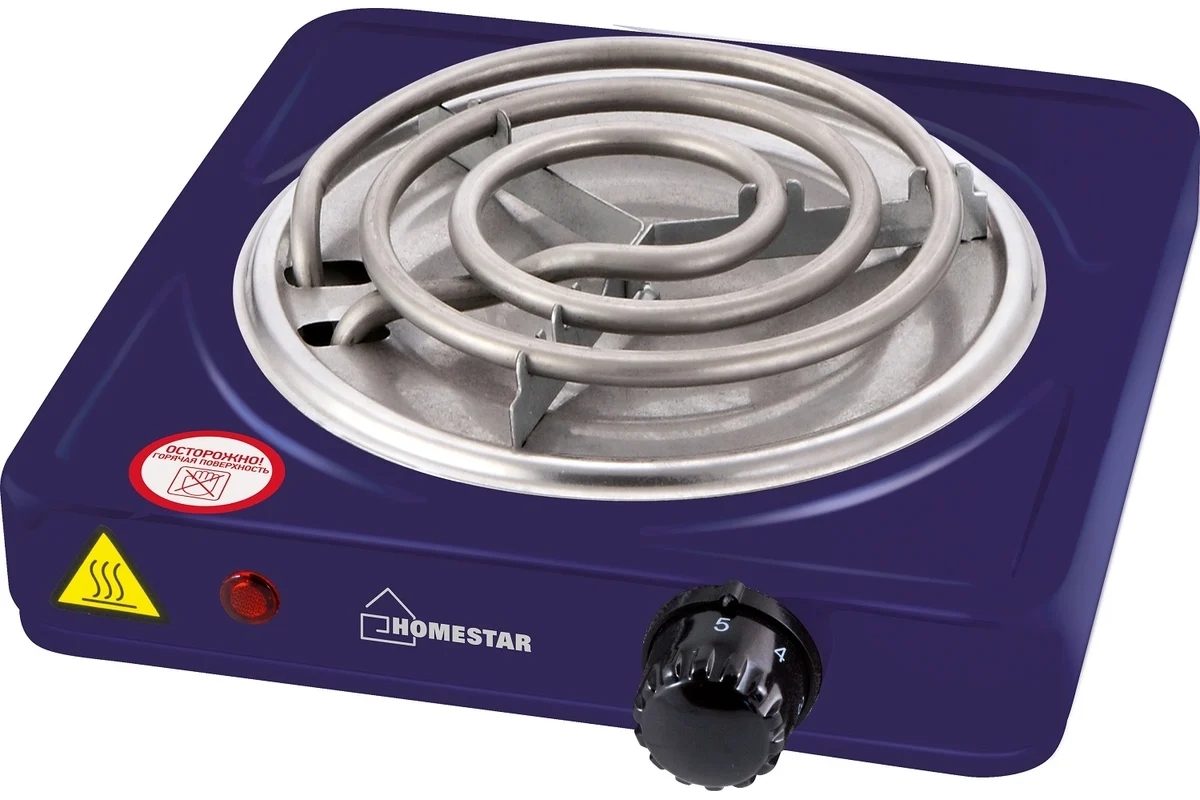 Плита настольная электрическая Homestar HS-1103 сапфир, 1 кВт, ТЭН, конфорки - 1, эмаль, поворотные переключатели