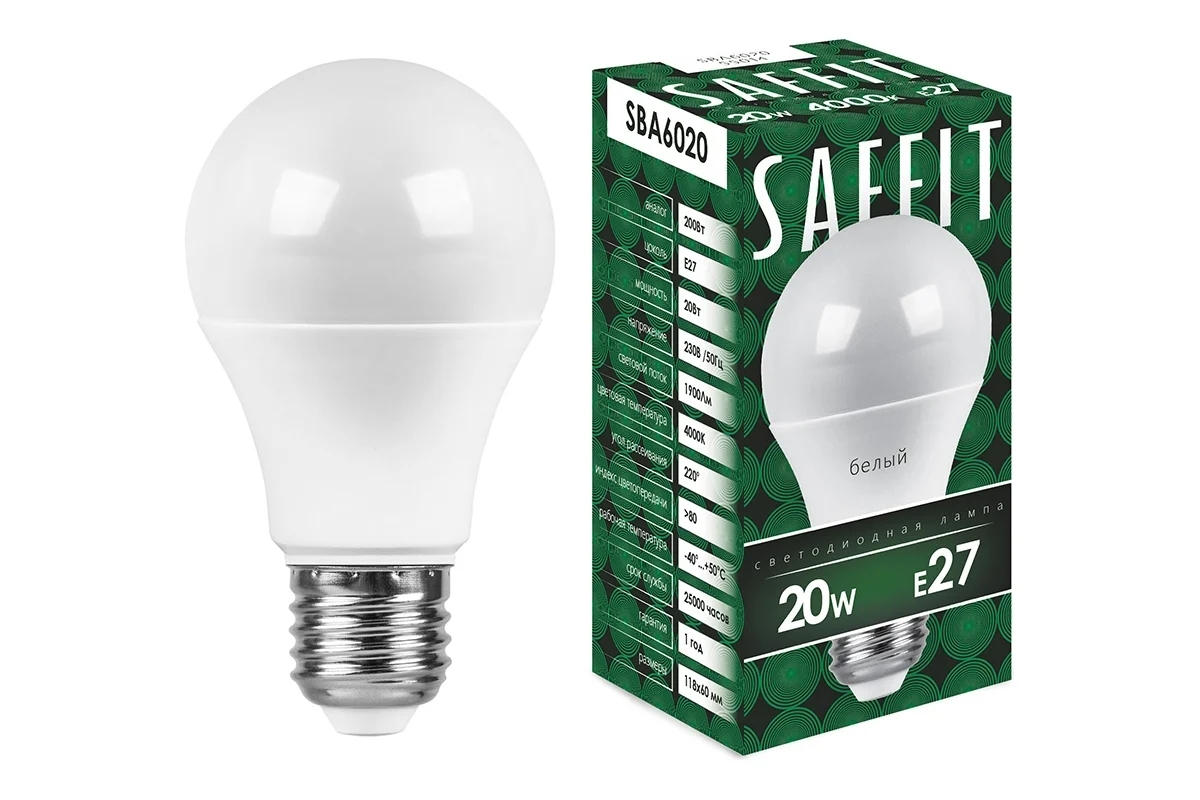 Лампа светодиодная SAFFIT SBA6020 (55014) 20Вт Е27 белый
