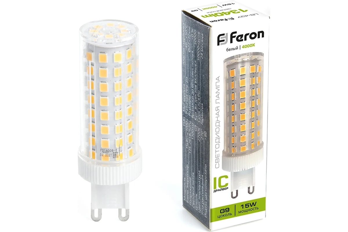 Лампа светодиодная Feron LB-437 15Вт 230В G9 белый капсульная