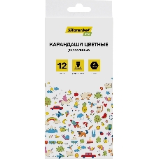 Карандаши цветные Silwerhof Eco 2.65 мм, шестигранный профиль, дерево, ассорти, 12 цветов, коробка с европодвесом