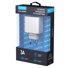 Сетевое зарядное устройство Maxvi CHL-601PD 18W, 3A, QC 3.0, PD 3.0, 1xUSB-C, белый