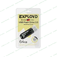 Флешка USB Exployd 650 Black (EX-64Gb-650-Black), 64Gb, USB 2.0, R/W 15/8, черный