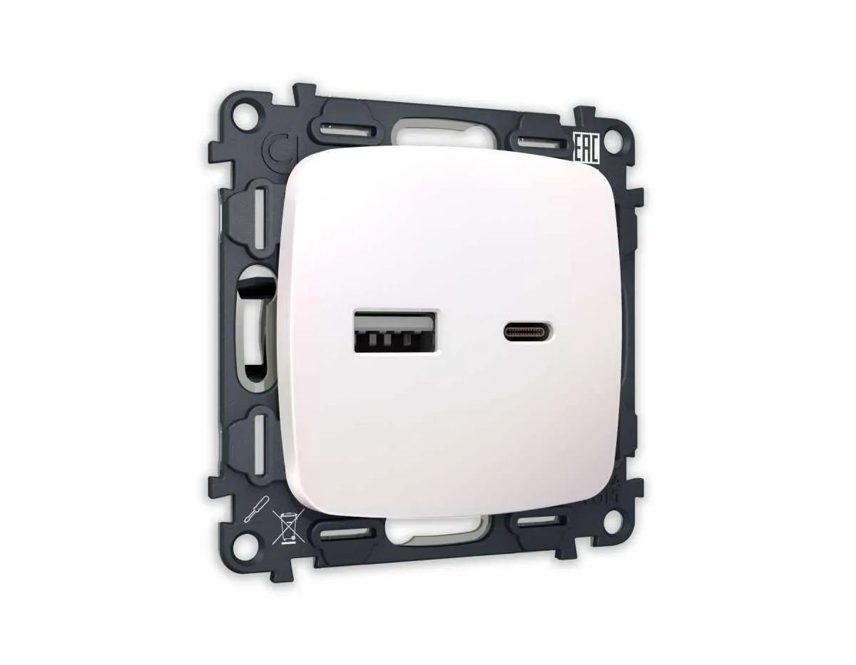 Комплект механизма розетки OMEGA Жемчуг 2USB A+C 20W (быстрая зарядка) QUANT (OP2110, VM177) MO211010