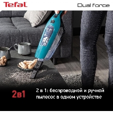 Пылесос вертикальный Tefal TY6751WO голубой/черный, питание от аккумулятора, 750 Вт, уборка сухая, пылесборник 0.6 л