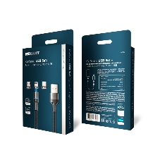 Кабель USB Rexant 3в1 со съемными магнитными портами, Type-С (2A), Lightning (2,4A), Micro USB (2A), 1,2м, в черной оплетке, с LED подсветкой