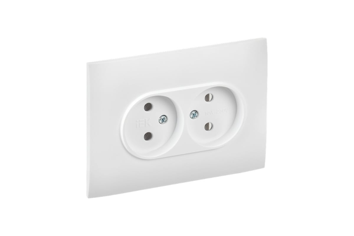 Розетка 2-м SKANDY 10А без заземл. без защ. шторок в сборе SK-R10W арктич. бел. IEK SK-R20-10-K01-F