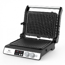 Гриль электрический BQ GR3002 черный/стальной. Мощность:2000 Вт/STONE Non-Stick Мраморное антипригарное покрытие/Съемные панели легкая очистка/3 в 1 гриль, барбекю, духовка/ГРИЛЬ жарьте стейки и бифштексы ребрышки и крылышки/БАРБЕКЮ обжаривайте ломтики мяса, птицы и овощей на открытых панелях/ДУХОВКА запекайте мясо и овощи, готовьте торты и бисквиты, используя форму из фольги или противень/Электронное управление/