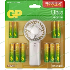 Батарея GP Ultra 15AU/24AU/FANWETA21-2CRSBC24 AA/AAA (промо:Вентилятор в подарок) (24шт) блистер