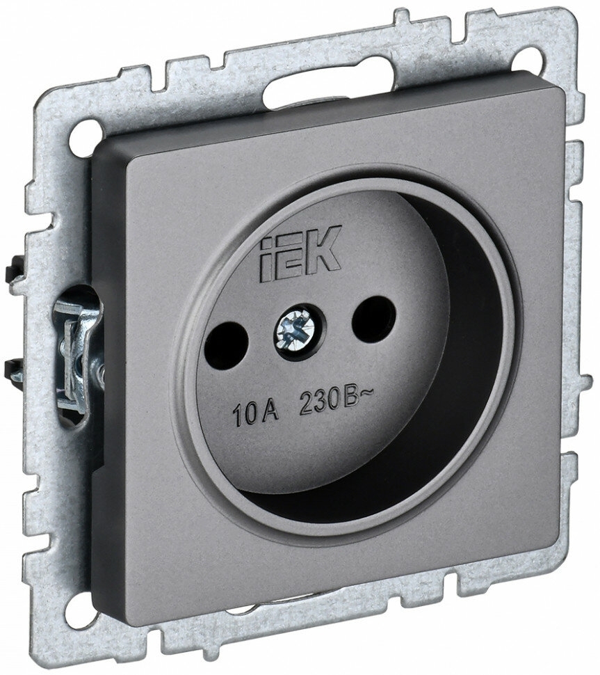 Розетка 1-местная IEK BRITE РС10-1-0-БрС без заземления, без защитных шторок, 10А, сталь