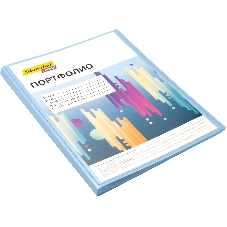 Папка-портфолио с 40 прозрачными вкладками Silwerhof Create SCR-P40AZURE A4, пластик, 0.7мм, карман на лицевой стороне, голубой