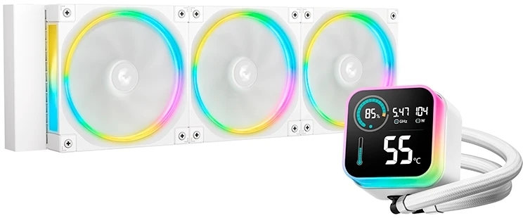 Система водяного охлаждения Deepcool LQ360 Ultra ARGB Soc-AM5/AM4/1200/1700/1851 белый 4-pin 38.71dB Al LCD 350W 1900gr Ret (R-LQ360-WHASMC-G-1)