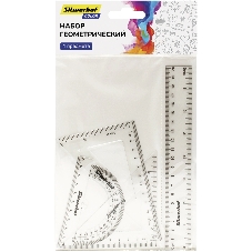 Набор линеек Silwerhof Color, пластик, прозрачный, в комплекте: линейка 20 см/угольник 30х14 см/угольник 45х10 см/транспортир 180