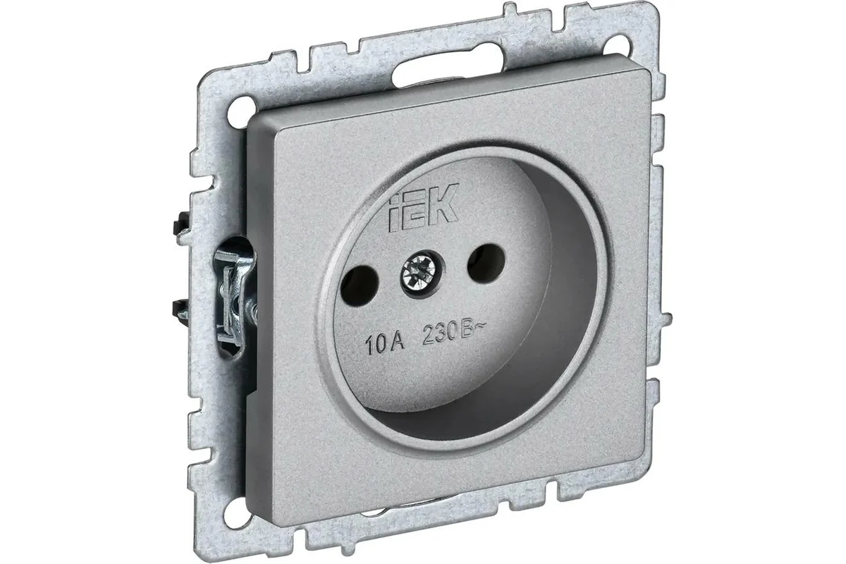 Розетка 1-местная IEK BRITE РС10-1-0-БрА (BR-R10-10-K47) без заземления, без защитных шторок, 10А, алюминий