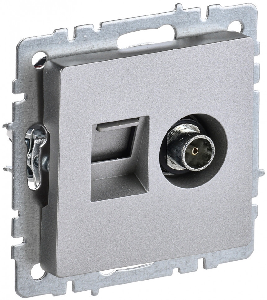 Розетка телевизионная двойная TV+RJ45 IEK Brite РТВ/РК12-БрА (BR-AK20-1-K47) кат.5E алюминий