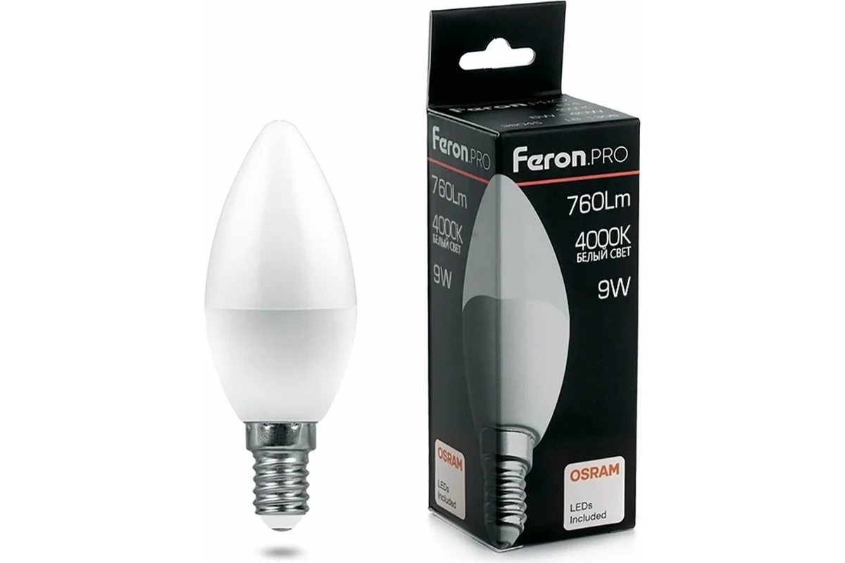 Лампа светодиодная Feron PRO LB-1309 (38060) 9 вт Е14 белый матовая свеча