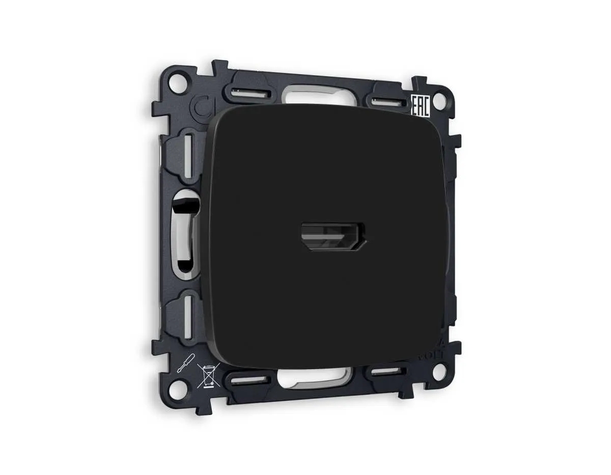 Комплект механизма розетки HDMI 2.0 OMEGA Черный матовый 40V/500mA 2.0GHz 5-18Gbit/s QUANT (OP8140, VM222) MO814010