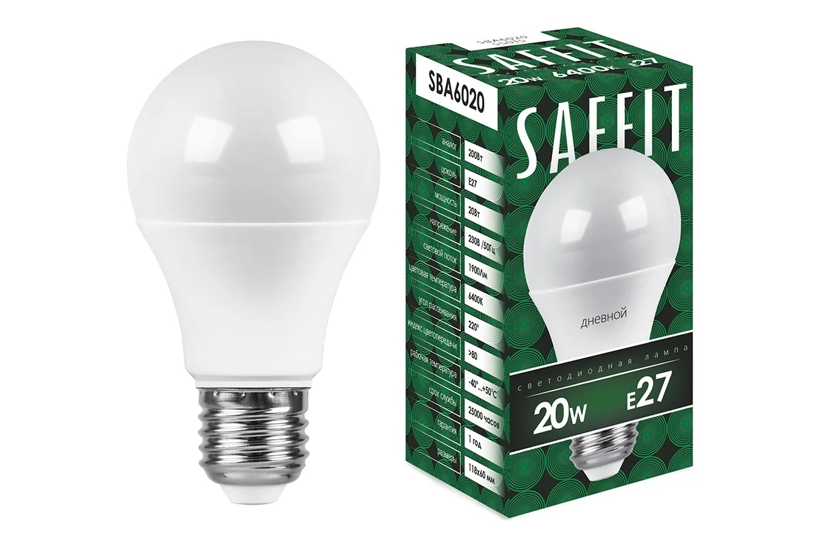 Лампа светодиодная SAFFIT SBA6020 (55015) 20Вт Е27 дневной