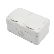 Блок из 2 розеток горизонтальный Kranz Mini OG открытой установки с заземлением, IP54 белый